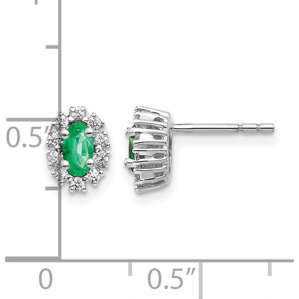 14K White Gold 1/3 Carat Diamond and Emerald Oval Halo Earrings by Monteluci Fine Jewelry
