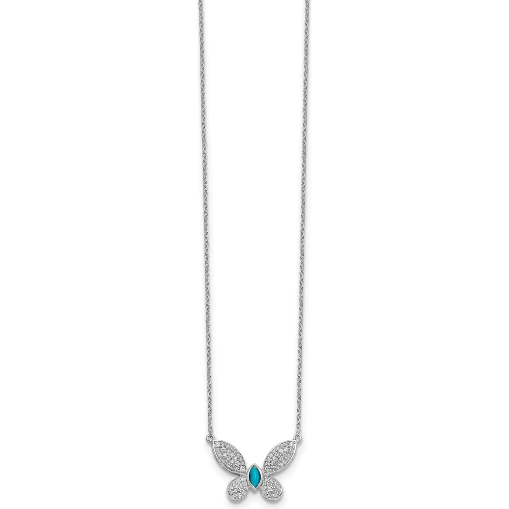 14K White Gold 1/3 Carat Diamond and Turquoise Butterfly Necklace - 18 Inches by Monteluci Fine Jewelry