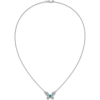 14K White Gold 1/3 Carat Diamond and Turquoise Butterfly Necklace - 18 Inches by Monteluci Fine Jewelry