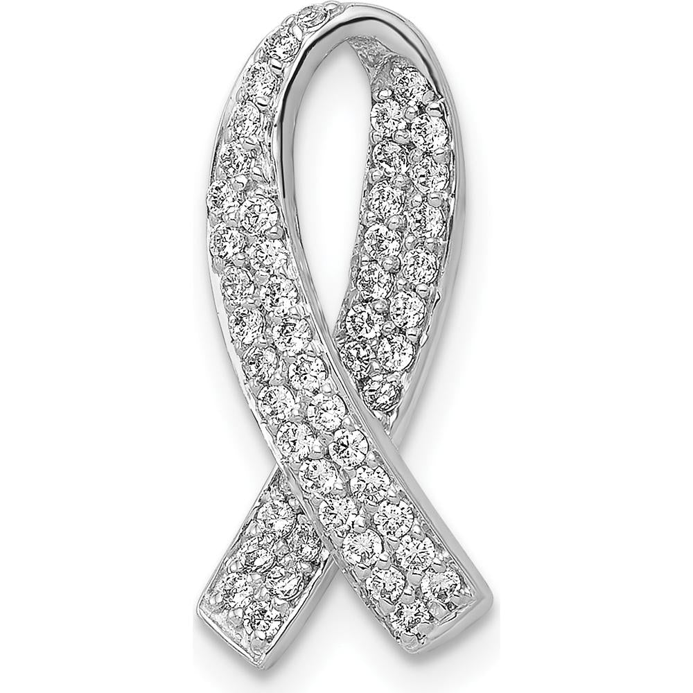 14K White Gold 1/3 Carat Diamond Awareness Ribbon Slide Pendant by Monteluci Fine Jewelry