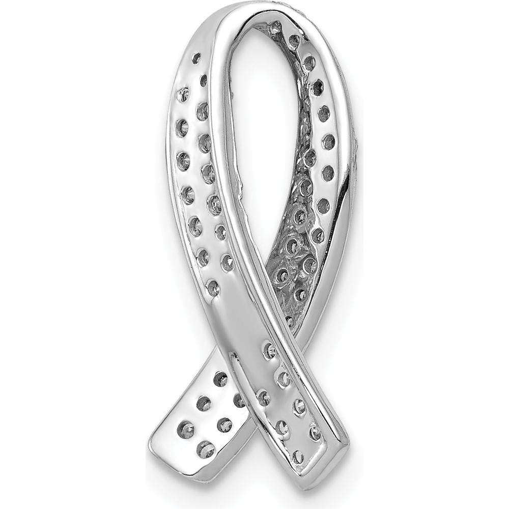 14K White Gold 1/3 Carat Diamond Awareness Ribbon Slide Pendant by Monteluci Fine Jewelry