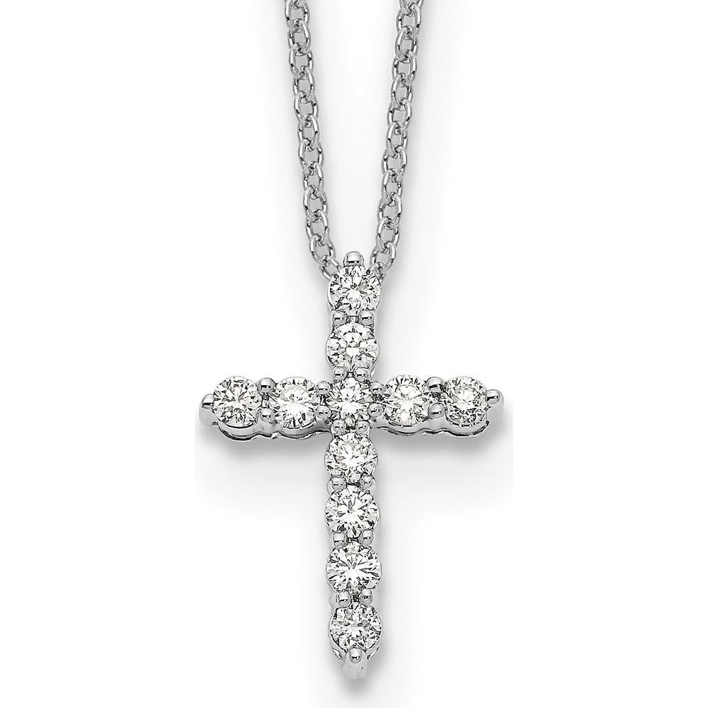 14K White Gold 1/3 Carat Diamond Cross Pendant Necklace - 18" Chain by Monteluci Fine Jewelry