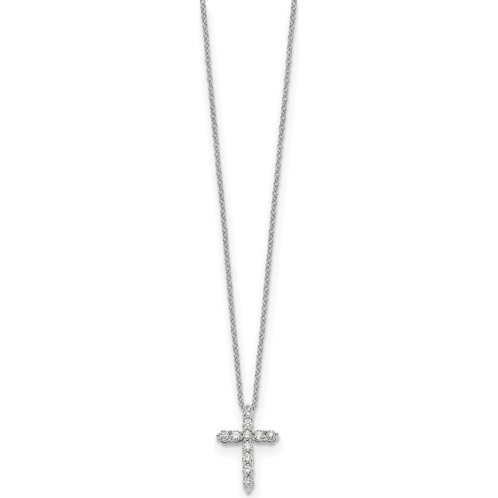 14K White Gold 1/3 Carat Diamond Cross Pendant Necklace - 18" Chain by Monteluci Fine Jewelry