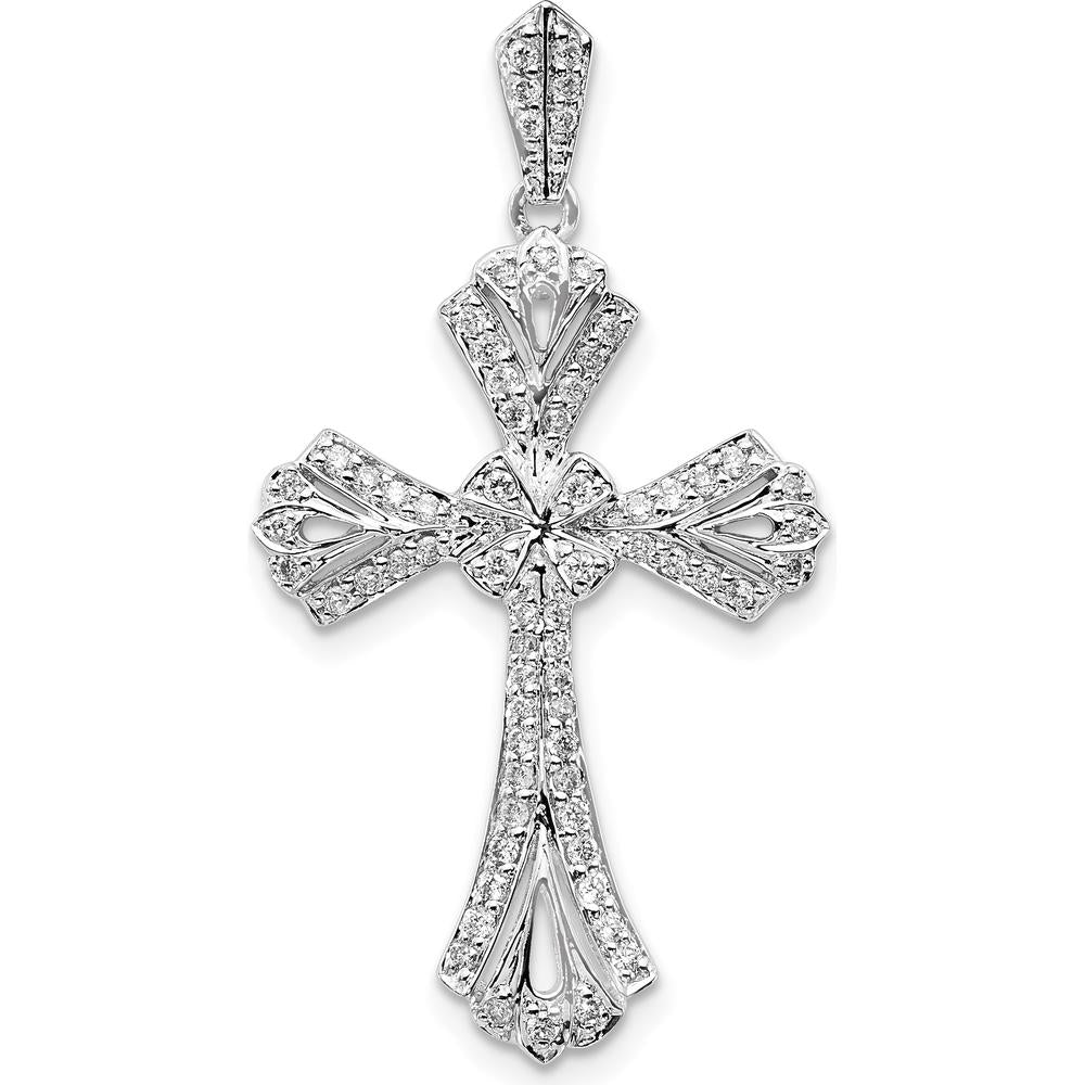 14K White Gold 1/3 Carat Diamond Fancy Cross Pendant by Monteluci Fine Jewelry