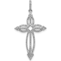 14K White Gold 1/3 Carat Diamond Fancy Cross Pendant with Polished Finish and Rhodium Plating by Monteluci Fine Jewelry
