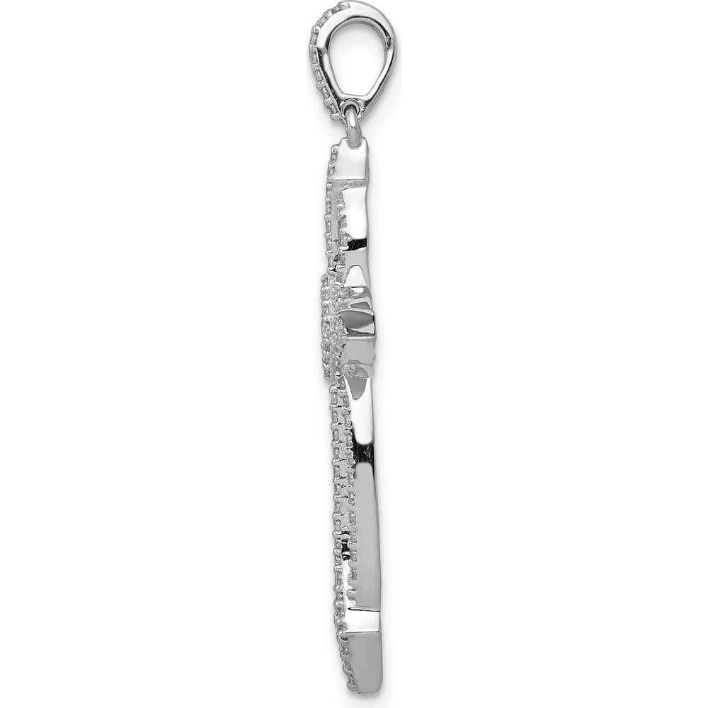 14K White Gold 1/3 Carat Diamond Fancy Cross Pendant with Polished Finish and Rhodium Plating by Monteluci Fine Jewelry