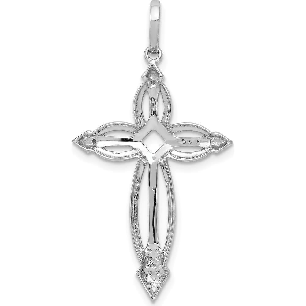 14K White Gold 1/3 Carat Diamond Fancy Cross Pendant with Polished Finish and Rhodium Plating by Monteluci Fine Jewelry