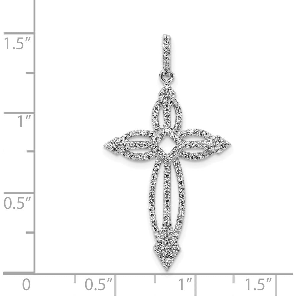 14K White Gold 1/3 Carat Diamond Fancy Cross Pendant with Polished Finish and Rhodium Plating by Monteluci Fine Jewelry