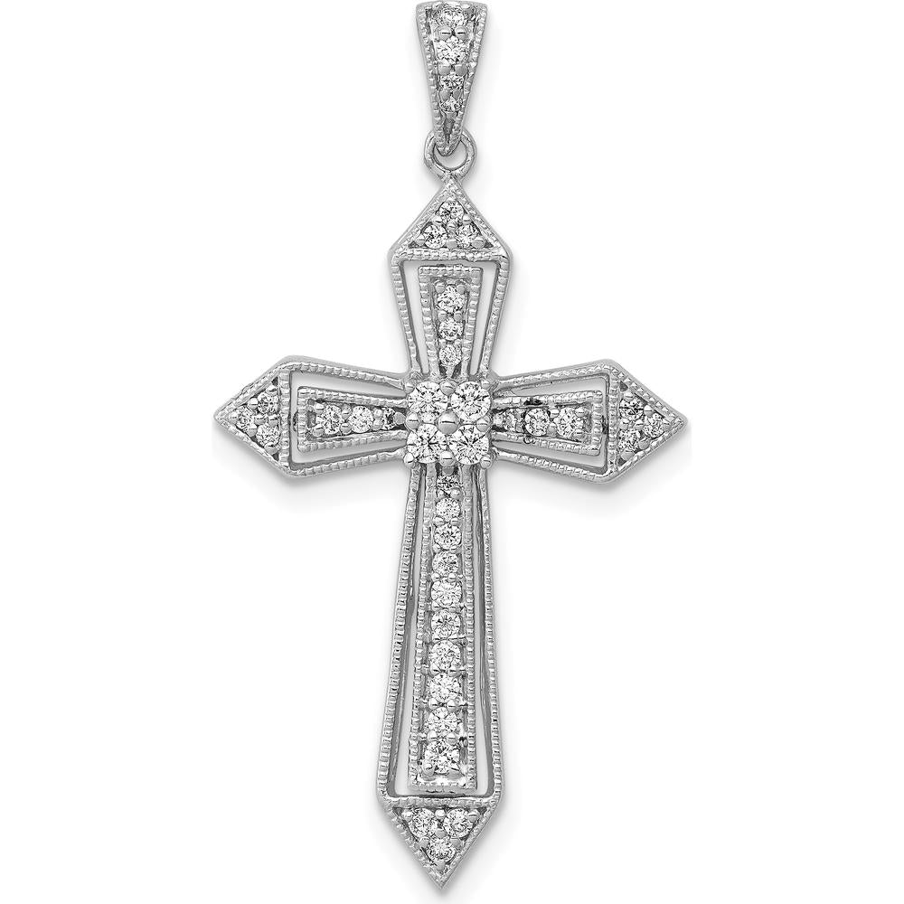 14K White Gold 1/3 Carat Diamond Passion Cross Pendant with Rhodium Plating by Monteluci Fine Jewelry