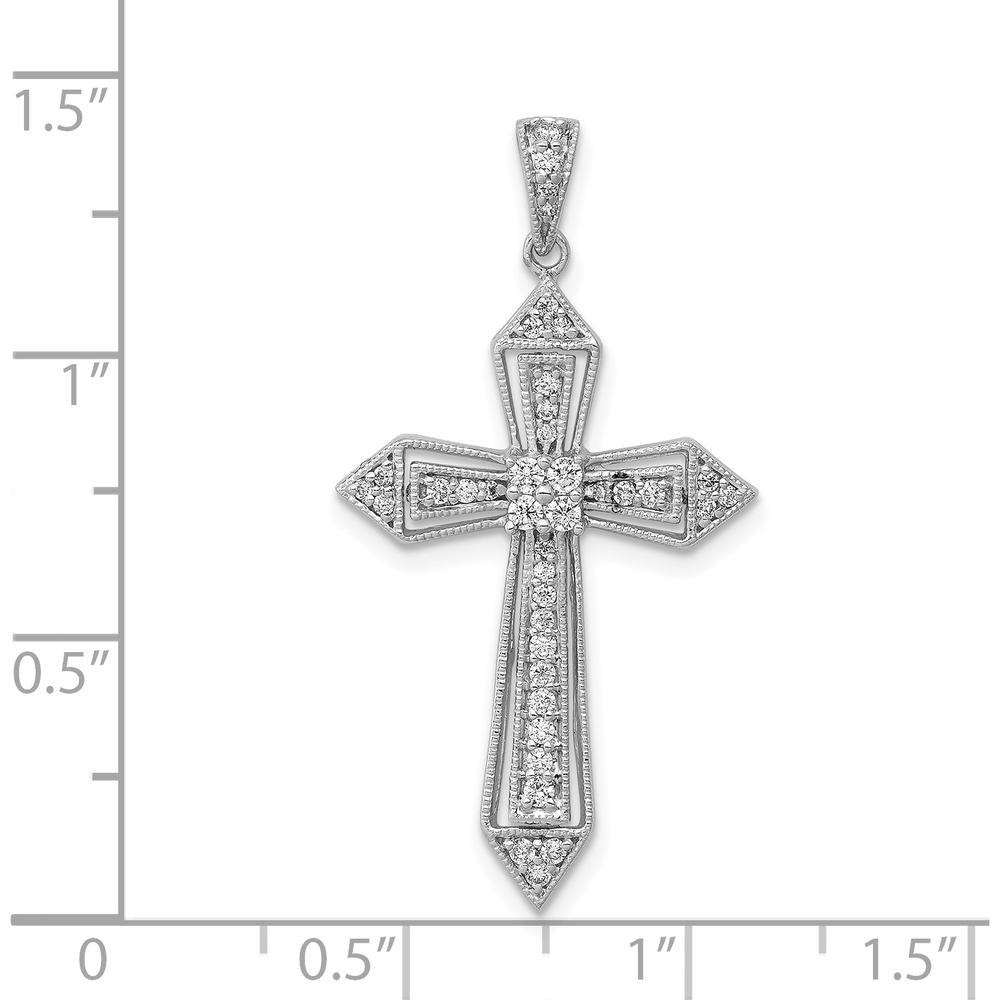 14K White Gold 1/3 Carat Diamond Passion Cross Pendant with Rhodium Plating by Monteluci Fine Jewelry