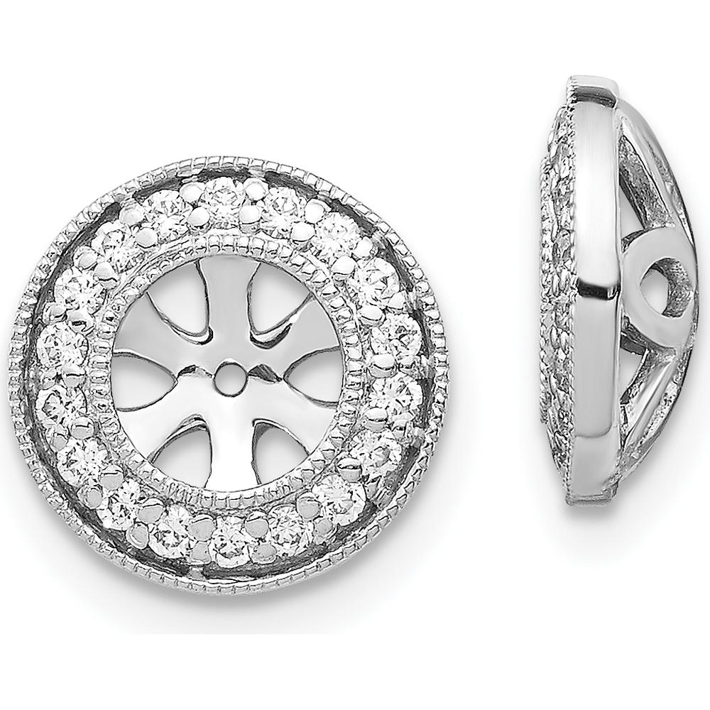 14K White Gold 1/3 Carats Diamond Cluster Earring Jackets with Milgrain Detail - Rhodium Plated by Monteluci Fine Jewelry