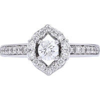 14K White Gold 1/3 Carats Diamond Halo Engagement Ring - 0.75 Carats Total Diamond Weight