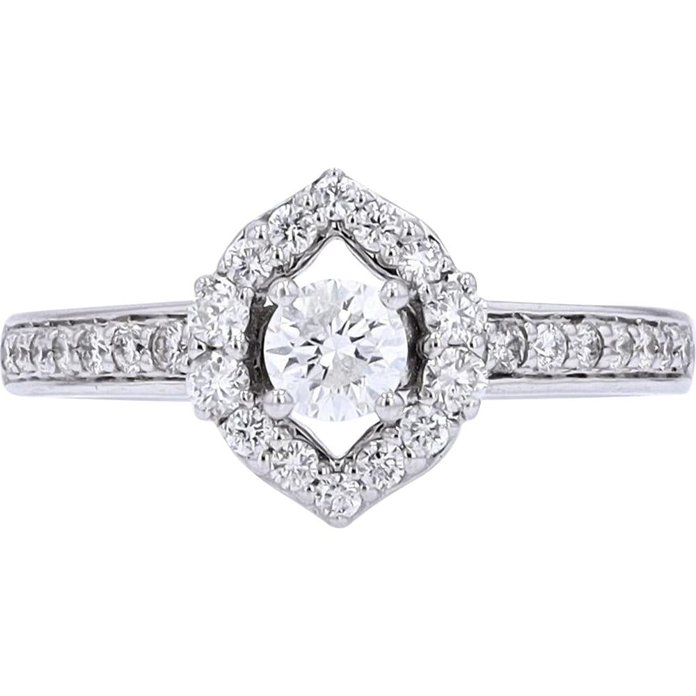 14K White Gold 1/3 Carats Diamond Halo Engagement Ring - 0.75 Carats Total Diamond Weight