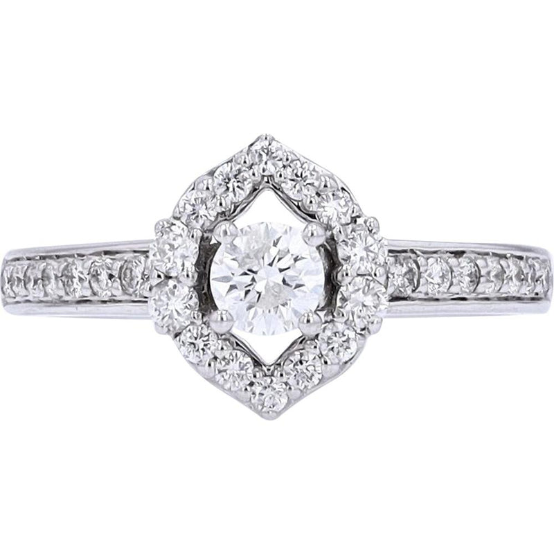 14K White Gold 1/3 Carats Diamond Halo Engagement Ring - 0.75 Carats Total Diamond Weight
