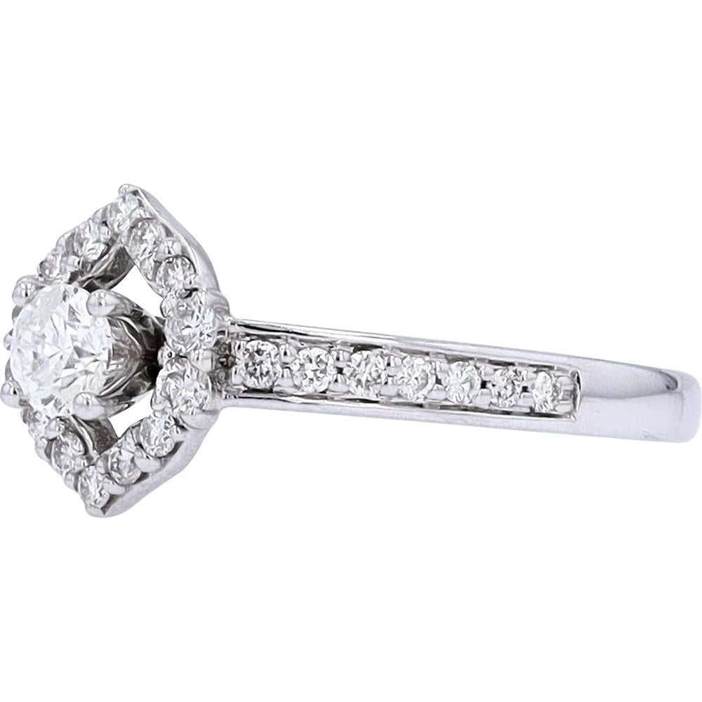14K White Gold 1/3 Carats Diamond Halo Engagement Ring - 0.75 Carats Total Diamond Weight