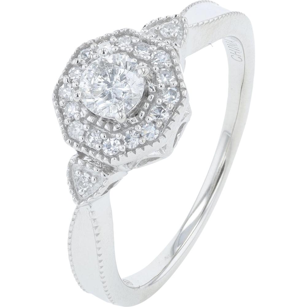 14K White Gold 1/3 Total Carat Weight Diamond Halo Engagement Ring with Octagonal Setting
