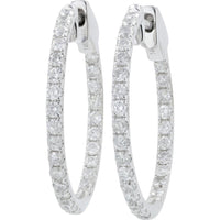 14K White Gold 1.30 Carat Diamond Inside - Out Hoop Earrings - 1" Diameter