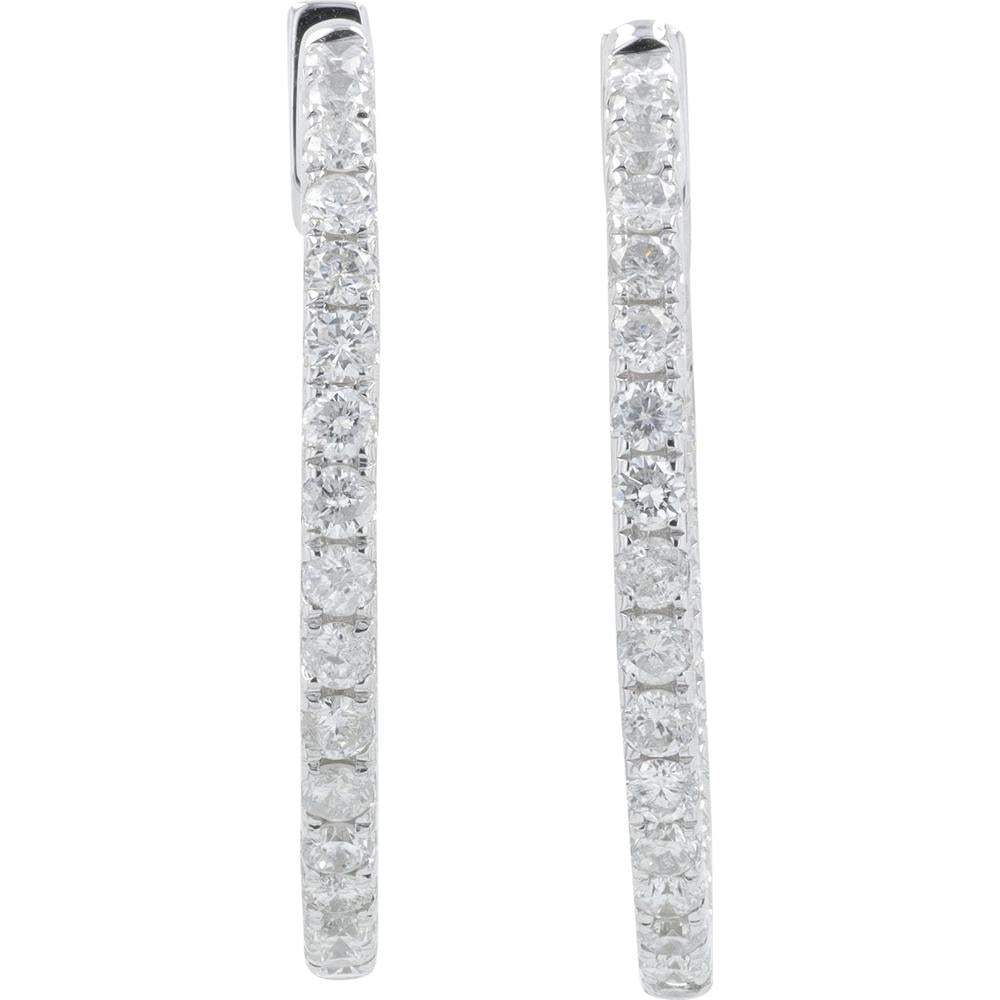 14K White Gold 1.30 Carat Diamond Inside - Out Hoop Earrings - 1" Diameter