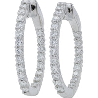 14K White Gold 1.34 Carat Total Weight Diamond Inside - Out Hoop Earrings