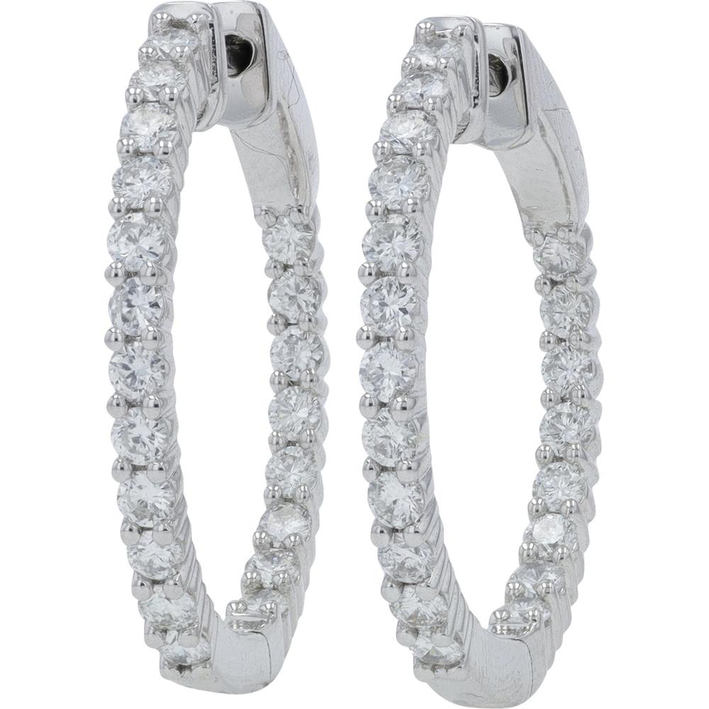 14K White Gold 1.34 Carat Total Weight Diamond Inside - Out Hoop Earrings