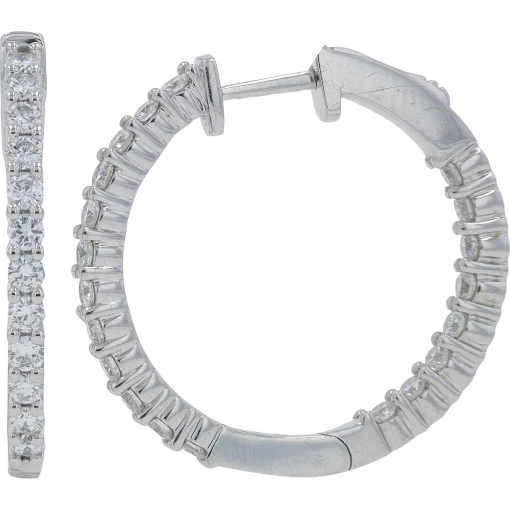 14K White Gold 1.34 Carat Total Weight Diamond Inside - Out Hoop Earrings