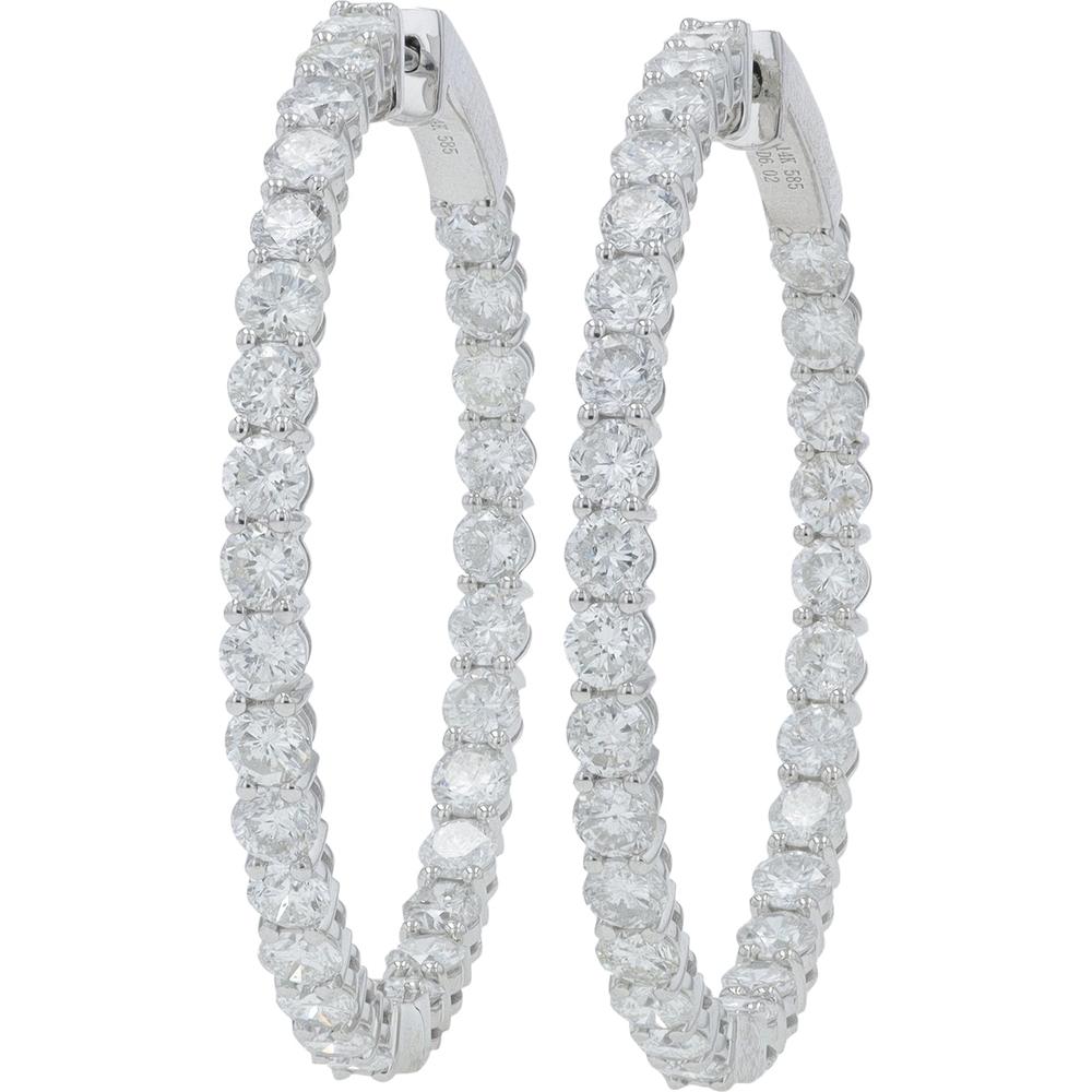 14K White Gold 1.34 Carat Total Weight Diamond Inside - Out Hoop Earrings