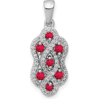 14K White Gold 1/4 Carat Diamond and 0.32 Ruby Fancy Twist Pendant by Monteluci Fine Jewelry