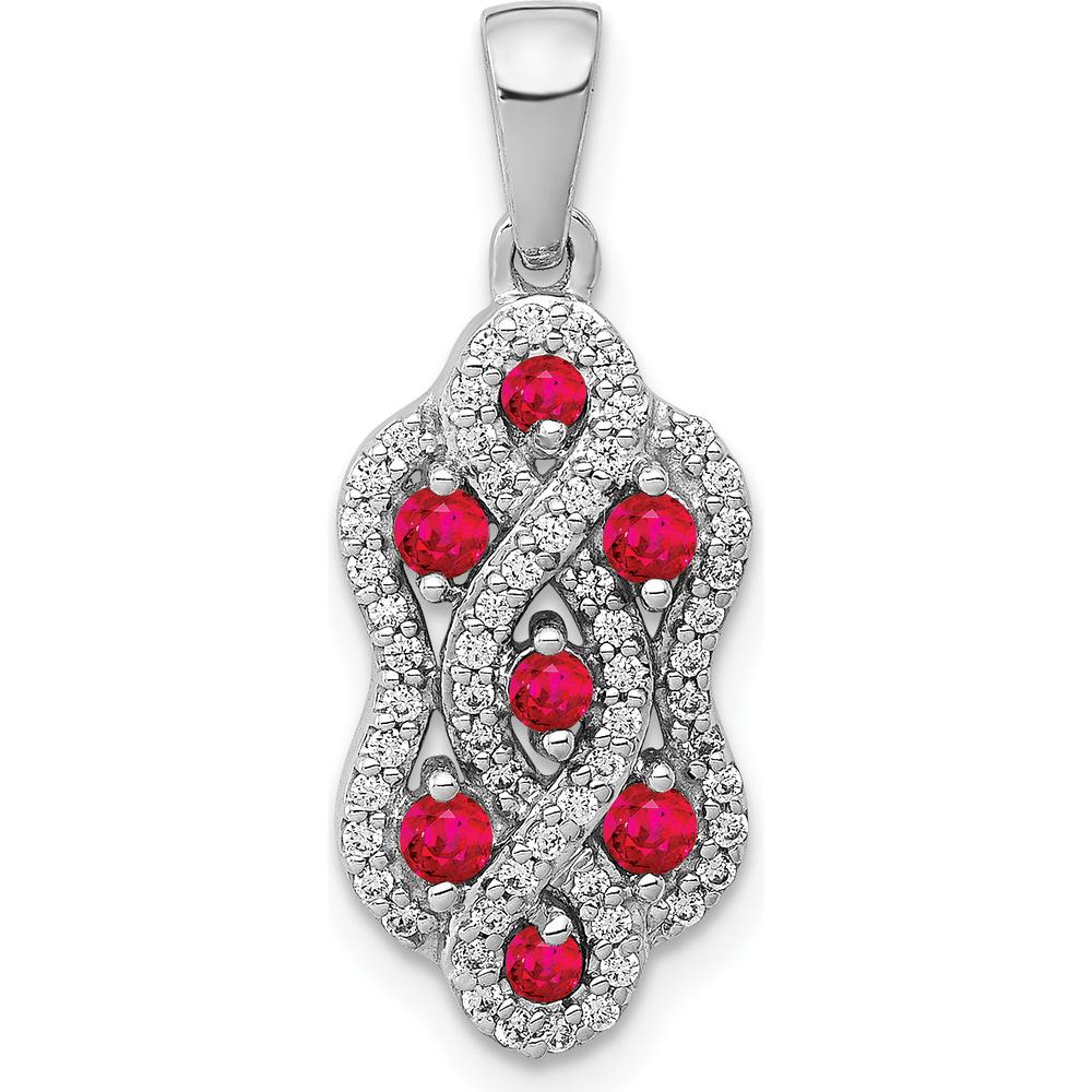 14K White Gold 1/4 Carat Diamond and 0.32 Ruby Fancy Twist Pendant by Monteluci Fine Jewelry