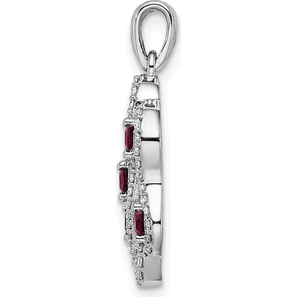 14K White Gold 1/4 Carat Diamond and 0.32 Ruby Fancy Twist Pendant by Monteluci Fine Jewelry