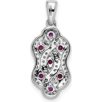 14K White Gold 1/4 Carat Diamond and 0.32 Ruby Fancy Twist Pendant by Monteluci Fine Jewelry