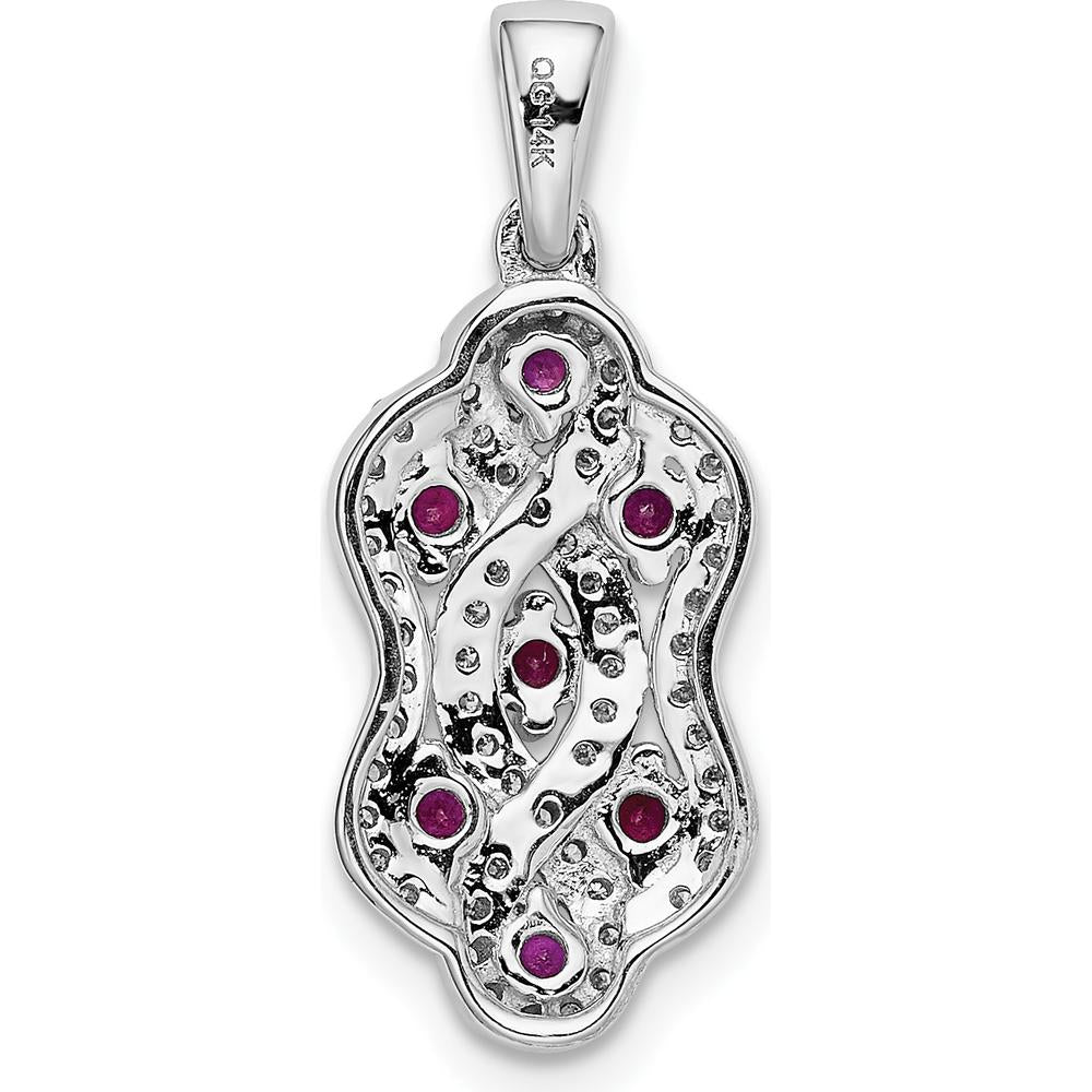 14K White Gold 1/4 Carat Diamond and 0.32 Ruby Fancy Twist Pendant by Monteluci Fine Jewelry