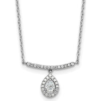 14K White Gold 1/4 Carat Diamond Bar Necklace with Pear Shaped Halo Pendant - 1/4 Carat Total Diamond Weight by Oro Pregiato