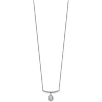 14K White Gold 1/4 Carat Diamond Bar Necklace with Pear Shaped Halo Pendant - 1/4 Carat Total Diamond Weight by Oro Pregiato