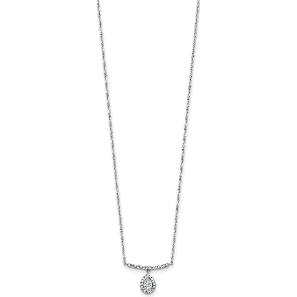 14K White Gold 1/4 Carat Diamond Bar Necklace with Pear Shaped Halo Pendant - 1/4 Carat Total Diamond Weight by Oro Pregiato