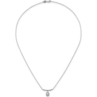 14K White Gold 1/4 Carat Diamond Bar Necklace with Pear Shaped Halo Pendant - 1/4 Carat Total Diamond Weight by Oro Pregiato