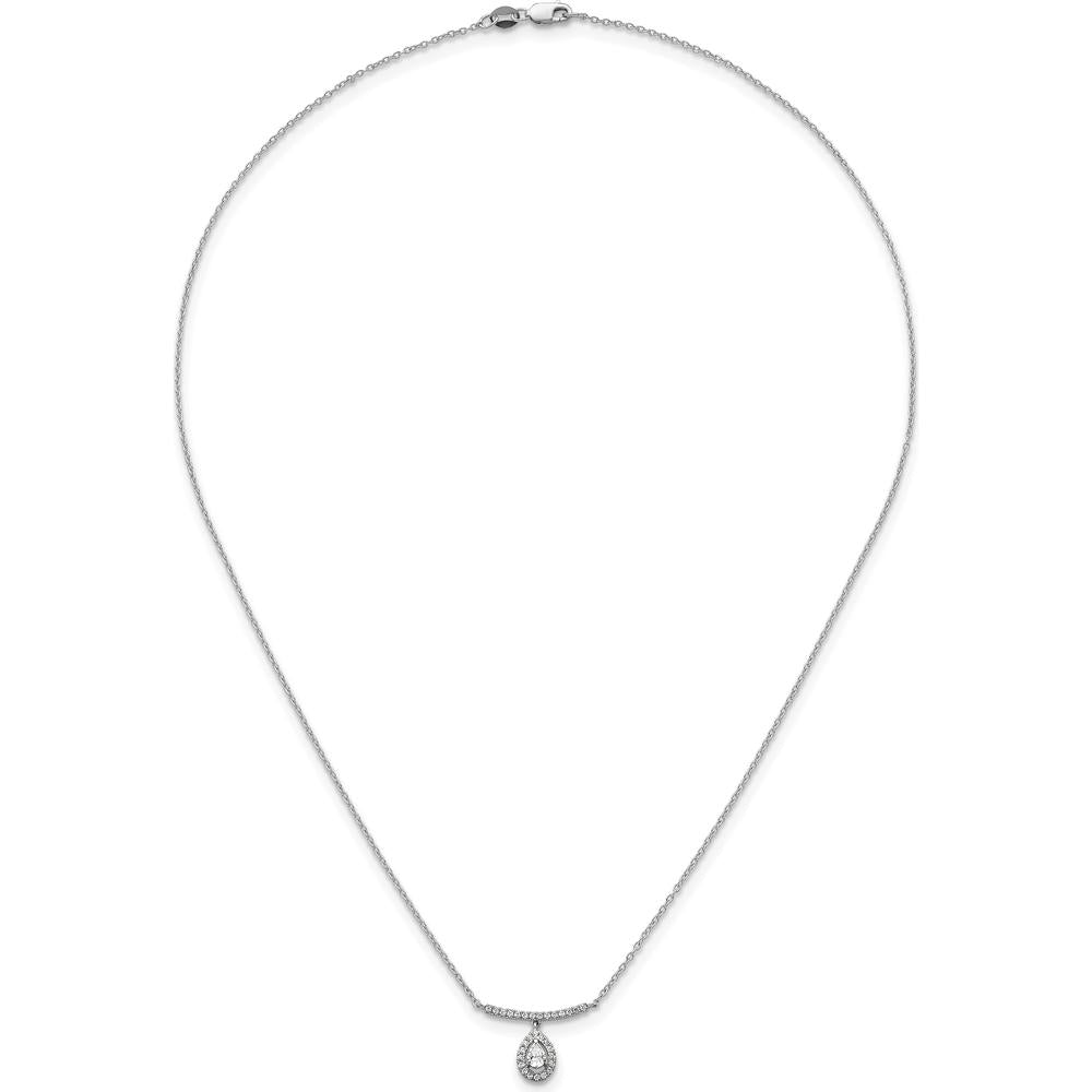 14K White Gold 1/4 Carat Diamond Bar Necklace with Pear Shaped Halo Pendant - 1/4 Carat Total Diamond Weight by Oro Pregiato