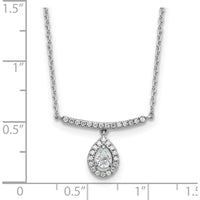 14K White Gold 1/4 Carat Diamond Bar Necklace with Pear Shaped Halo Pendant - 1/4 Carat Total Diamond Weight by Oro Pregiato