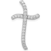 14K White Gold 1/4 Carat Diamond Curved Cross Pendant with Rhodium Plating - 0.25 Carat Total Diamond Weight by Monteluci Fine Jewelry