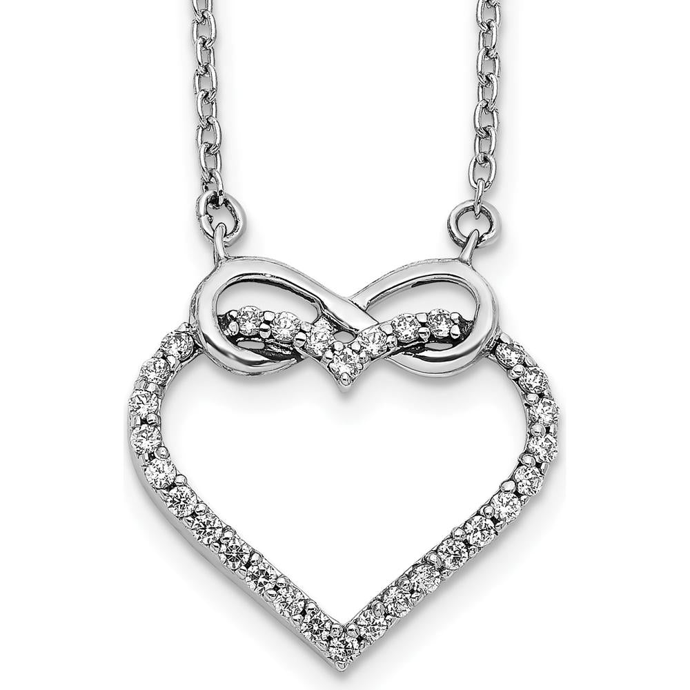 14K White Gold 1/4 Carat Diamond Heart Infinity Pendant Necklace with Rhodium Finish by Monteluci Fine Jewelry