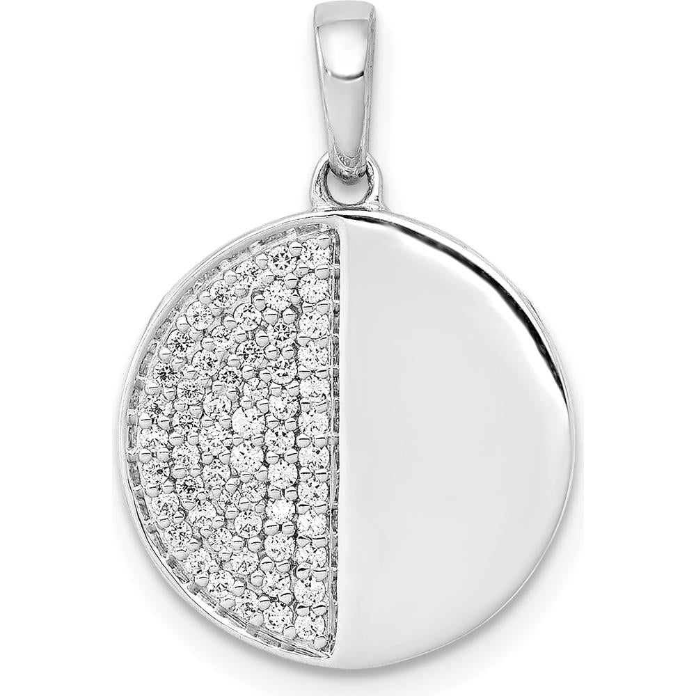 14K White Gold 1/4 Carat Diamond Pave Half and Half Circle Pendant by Monteluci Fine Jewelry