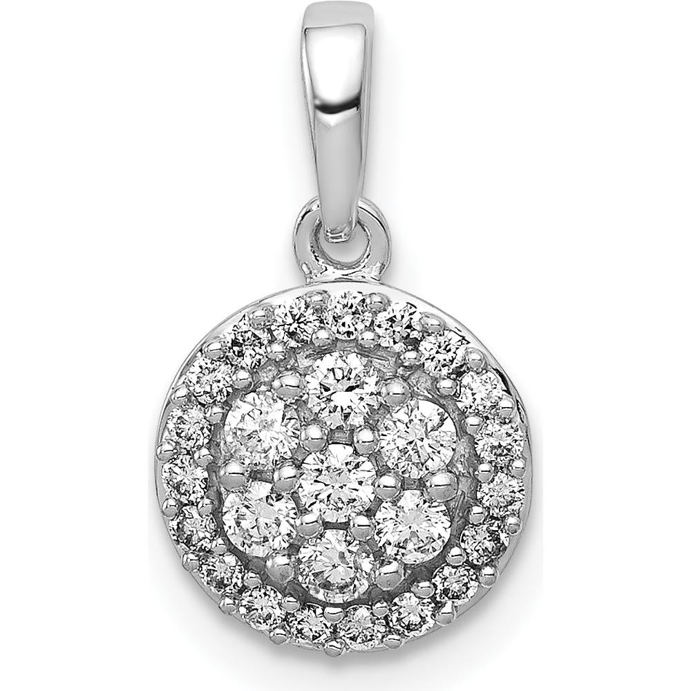 14K White Gold 1/4 Carat Diamond Round Halo Cluster Pendant - 0.22 Carat Total Diamond Weight by Monteluci Fine Jewelry