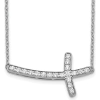 14K White Gold 1/4 Carat Diamond Sideways Cross Necklace - 18" Rhodium Plated Cable Chain by Monteluci Fine Jewelry