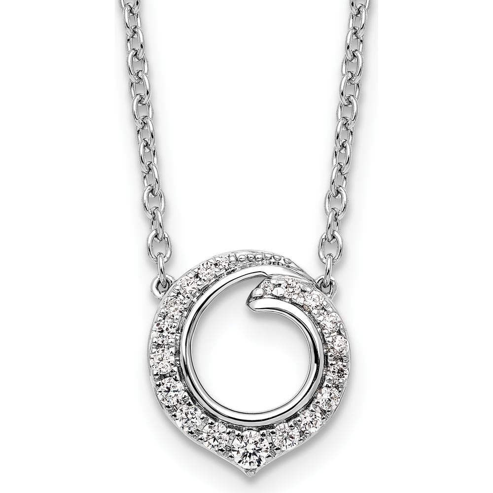 14K White Gold 1/4 Carat Diamond Swirl Circle Pendant Necklace - 0.252 Carat Total Diamond Weight by Oro Pregiato