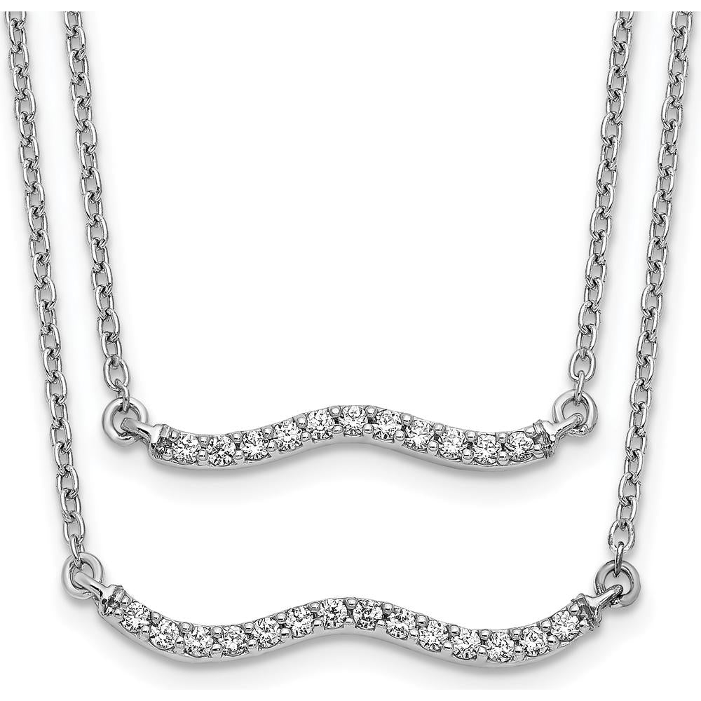 14K White Gold 1/4 Carat Diamond Wavy Bar Double Strand Necklace - 0.25 Carat Total Diamond Weight by Monteluci Fine Jewelry