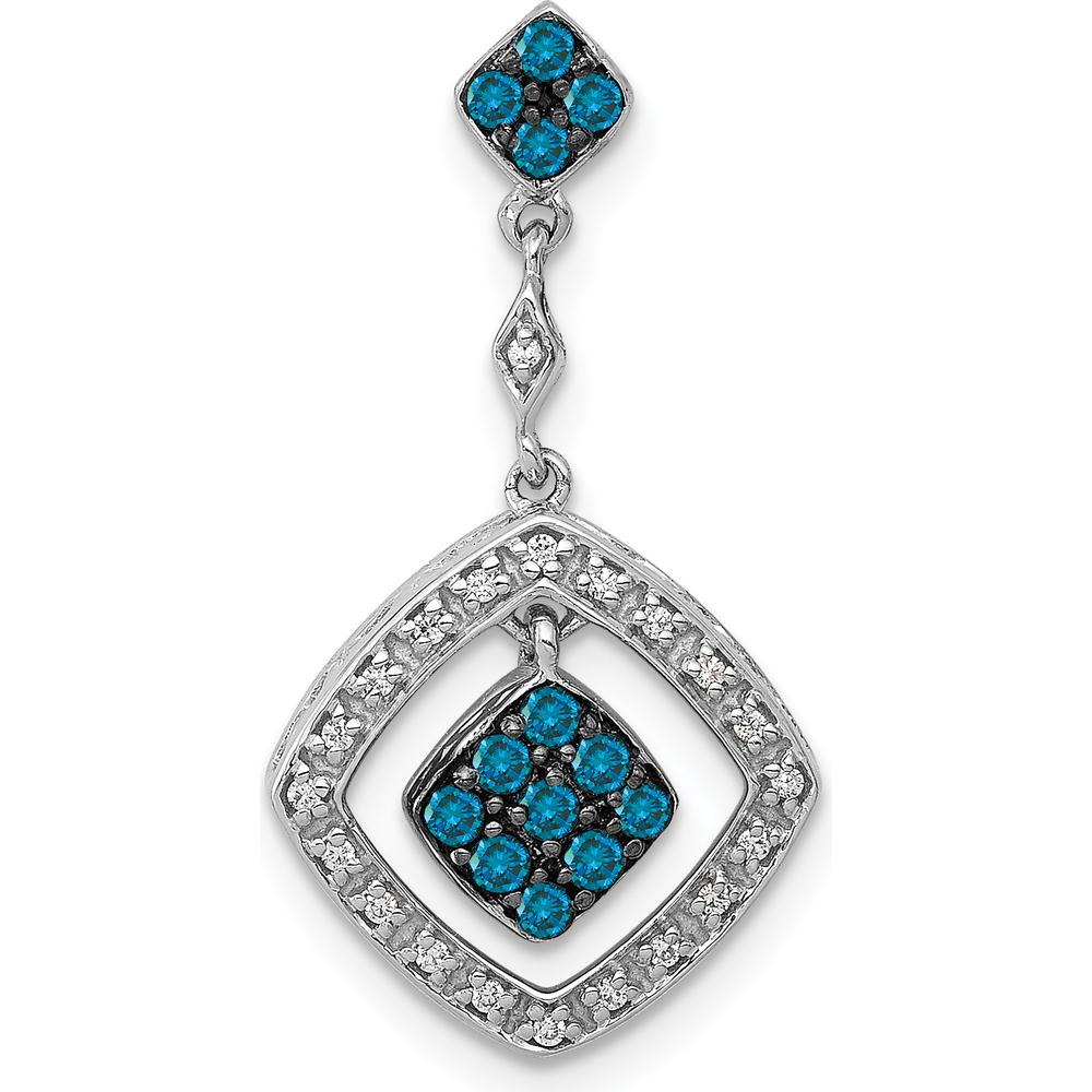 14K White Gold 1/4 Carat White and Blue Diamond Square Dangle Earrings by Monteluci Fine Jewelry