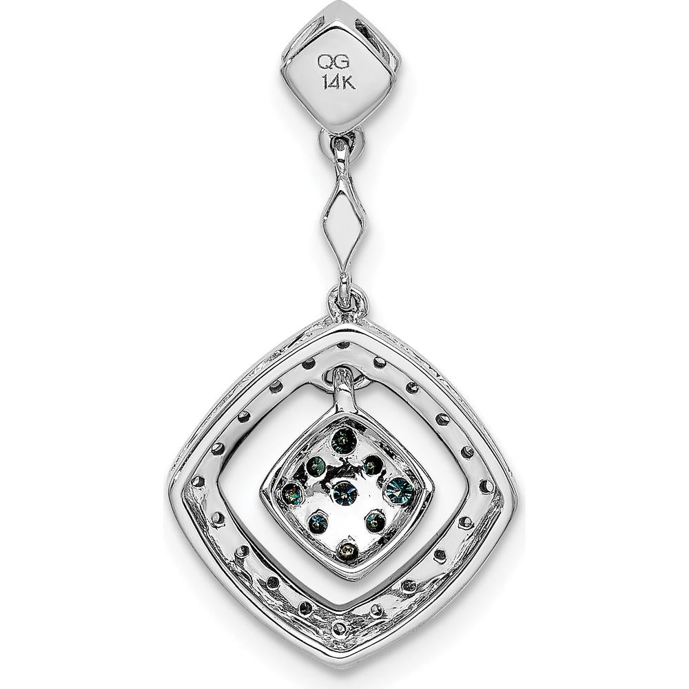 14K White Gold 1/4 Carat White and Blue Diamond Square Dangle Earrings by Monteluci Fine Jewelry