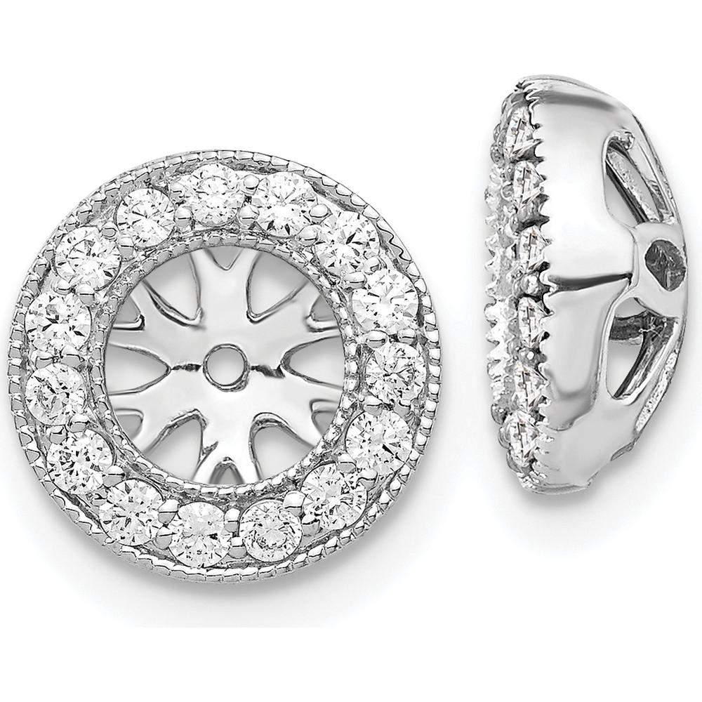 14K White Gold 1/4 Carats Round Diamond Earring Jackets with Milgrain Detail by Monteluci Fine Jewelry