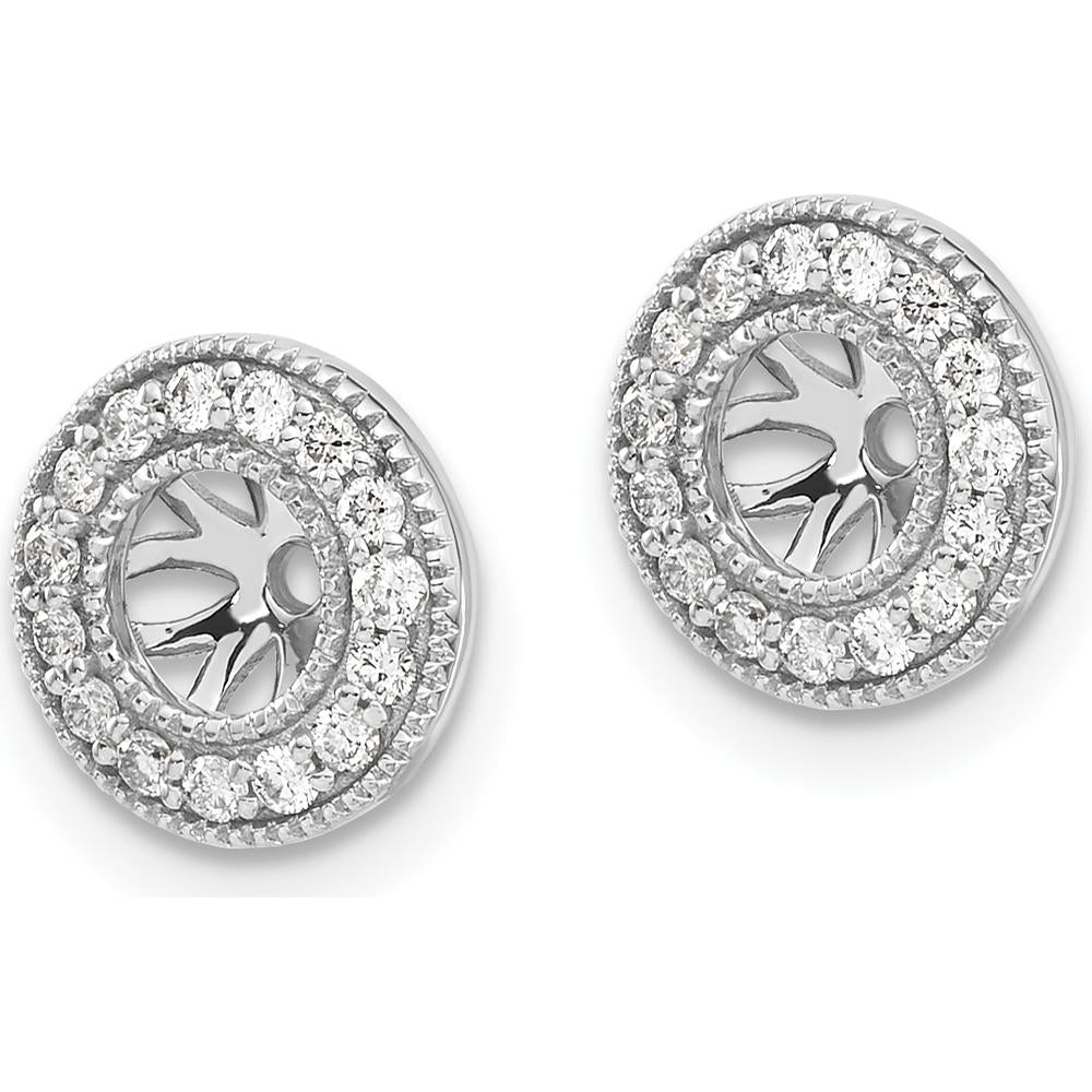 14K White Gold 1/4 Carats Round Diamond Earring Jackets with Milgrain Detail by Monteluci Fine Jewelry