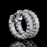 14K White Gold 1.49 Carats Total Weight Emerald Cut Lab Diamond Huggie Earrings with Prong Setting and Secure Hinged Back - Covaloro Fine Jewelry