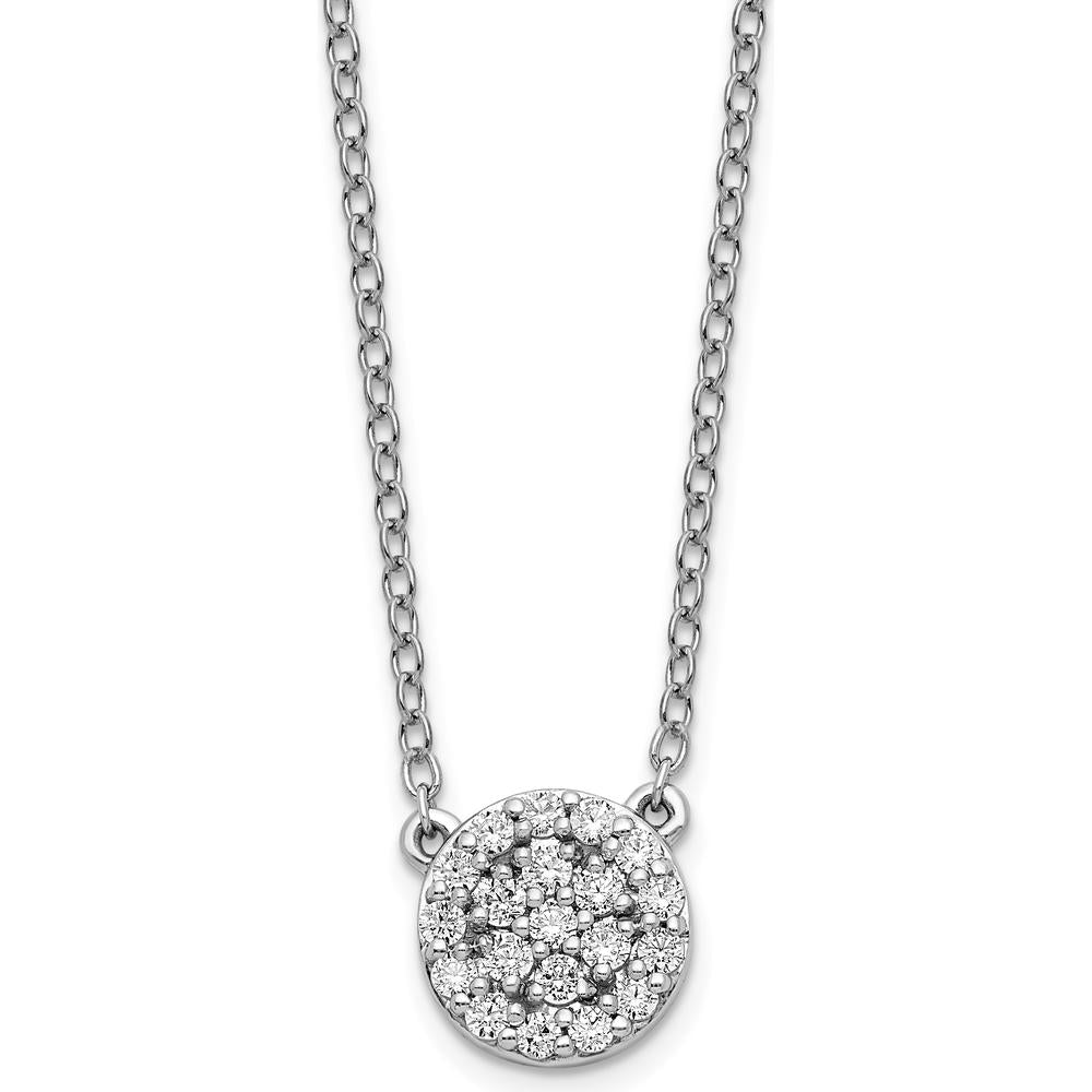 14K White Gold 1/5 Carat Diamond Halo Cluster Pendant Necklace - 0.20 Carat Total Diamond Weight by Oro Pregiato